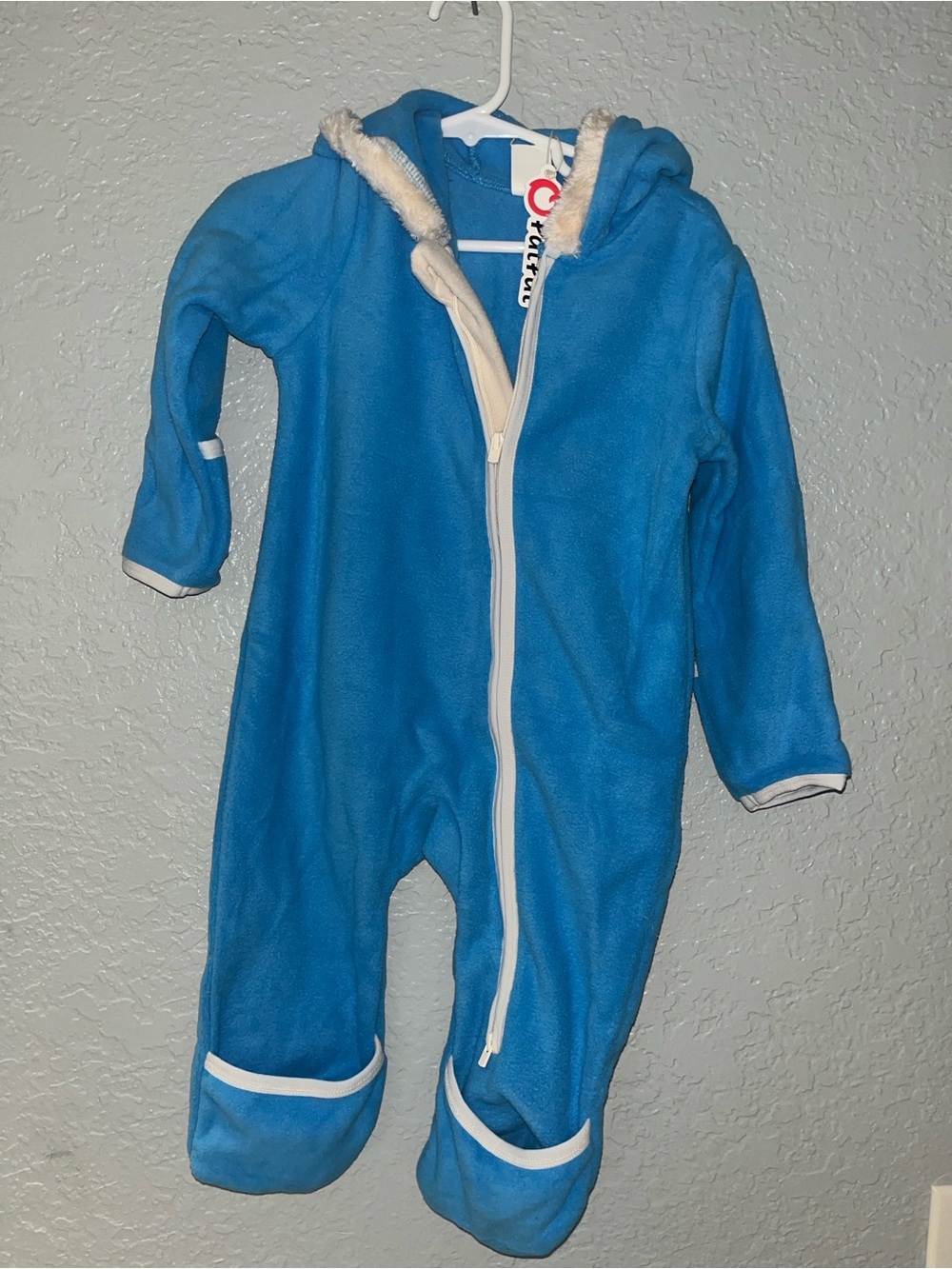 Kids Blue Hooded Fleece One-Piece Romper - Cozy Zip Front Pat Pat